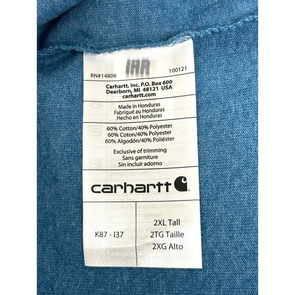 Carhartt Men's Original Fit 2XL Tall Blue T-Shirt Short Sleeve Logo Crew Pocket - Picture 5 of 11